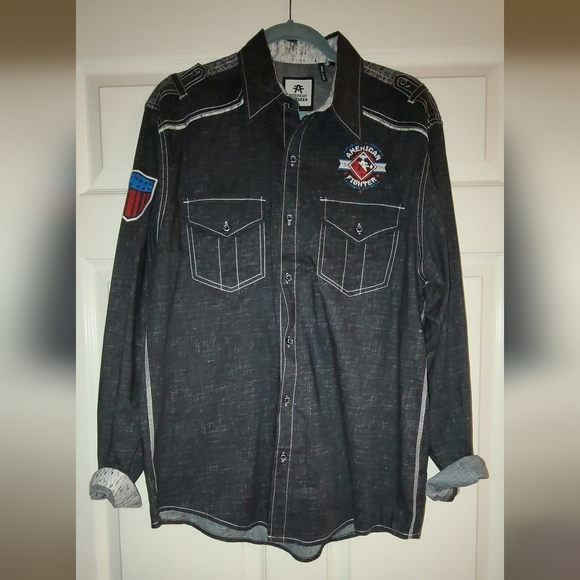 American Fighter Black Long Sleeve Button Up Men Size Large - Picture 2 of 8